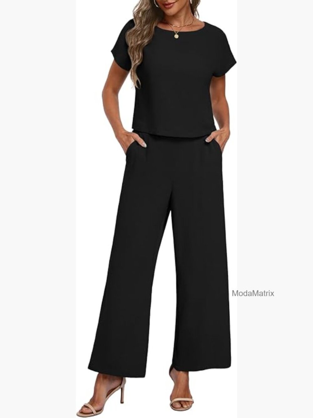 Matix Black Short-Sleeve Wide Leg Jumpsuit